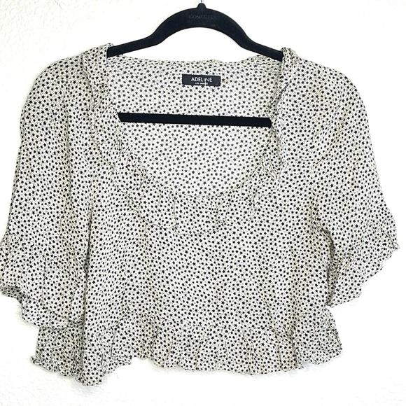 Star Print Size Small Ruffle Hem Crop Top Women's Flowy Boho Indie Blouse - Picture 5 of 10